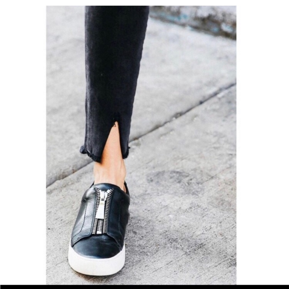 FRYE Lena Zip Low Sneaker Black Leather Womens Shoes Sz 8.5
